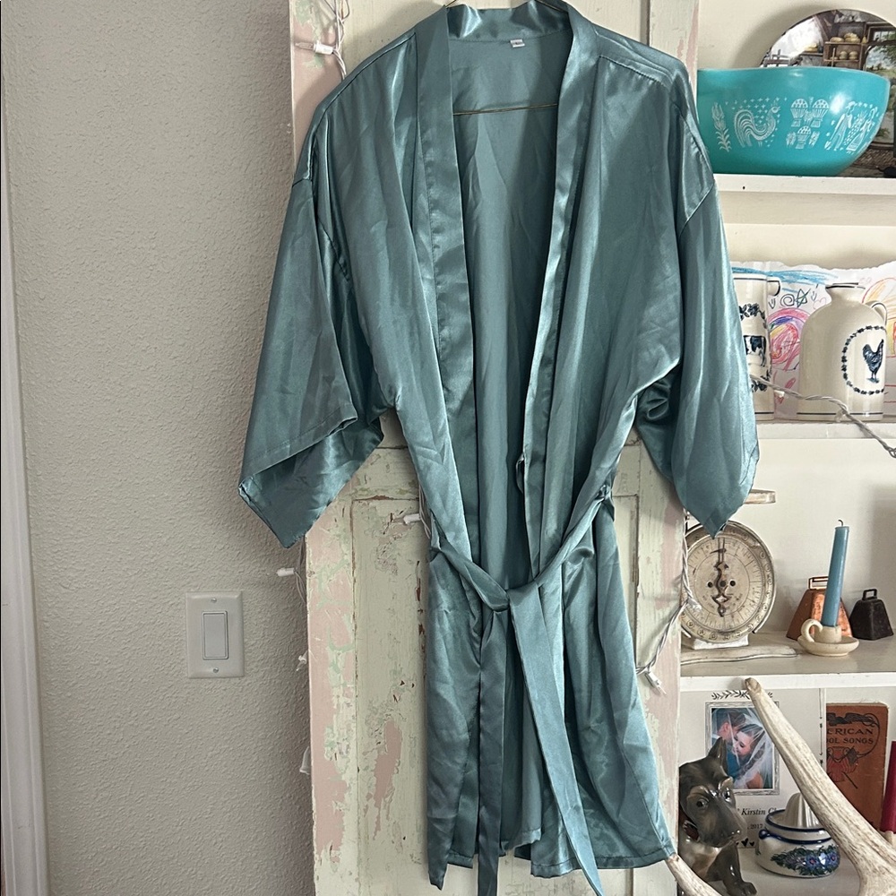 Satin Robe in Seafoam Green